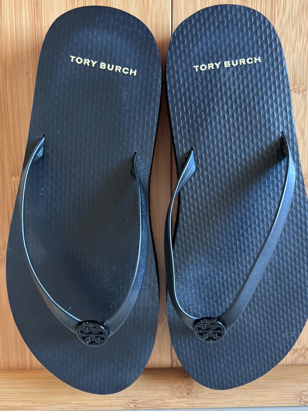 Tory Burch Black Logo Flip Flops 5M